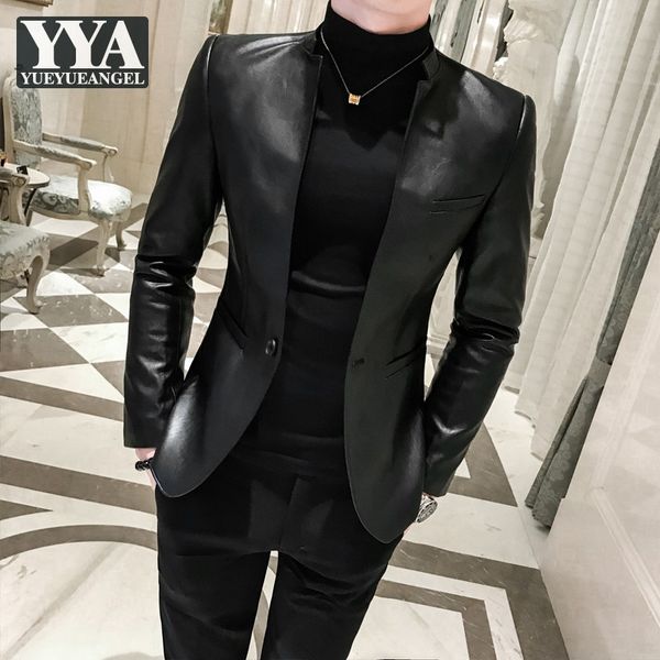 men coats autumn slim fit pu leather jacket mens stand collar suit coat winter fleece blazer single button casual blazers, White;black
men coats autumn slim fit pu leather jacket mens stand collar suit coat winter fleece blazer single button casual blazers, White;black