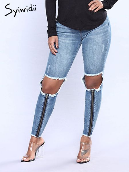 ripped jeans for women plus size street style zipper skinny jean streetwear hole out full length trousers denim pencil pants, Blue
ripped jeans for women plus size street style zipper skinny jean streetwear hole out full length trousers denim pencil pants, Blue