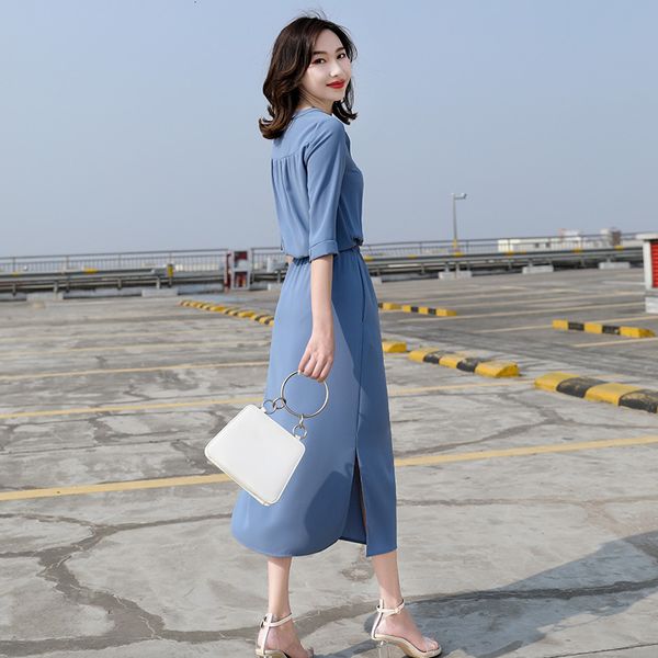 will fat code mm dress 2019 summer wear chiffon dress waist to show thin temperament french longuette, Blue
will fat code mm dress 2019 summer wear chiffon dress waist to show thin temperament french longuette, Blue