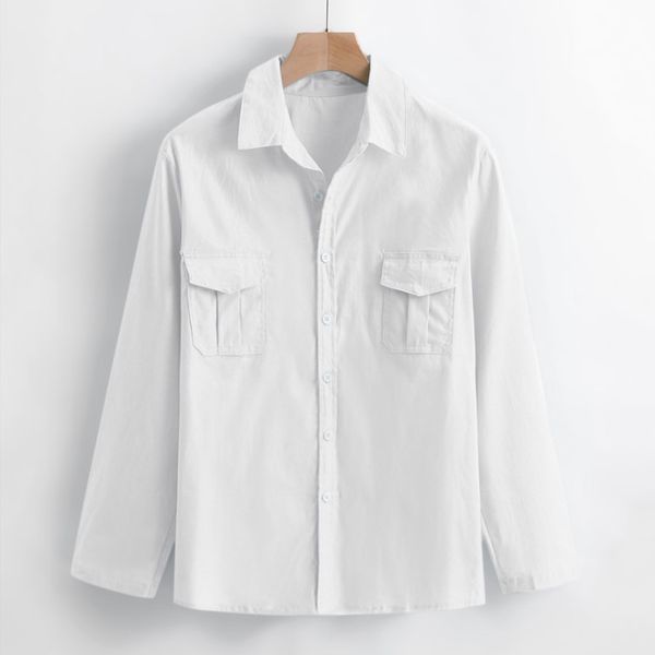 simple design mens shirt solid color long sleeve lapel neck pocket blouse, White;black
simple design mens shirt solid color long sleeve lapel neck pocket blouse, White;black