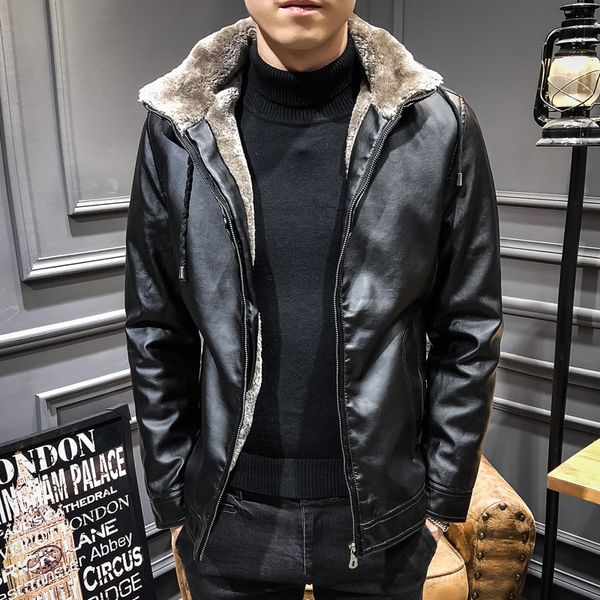 leather coat men's 2018 new style middle-aged men's leather jacket winter coat plus velvet fur hooded casual wear, Black
leather coat men's 2018 new style middle-aged men's leather jacket winter coat plus velvet fur hooded casual wear, Black