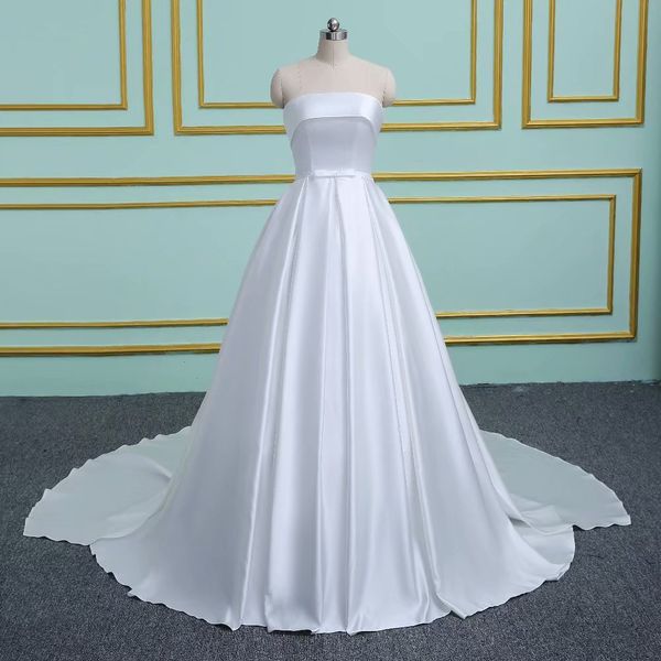 elegant white strapless satin wedding dresses a line simple wedding dresses with bow lace up sleeveless wedding dresses with sweep train
elegant white strapless satin wedding dresses a line simple wedding dresses with bow lace up sleeveless wedding dresses with sweep train