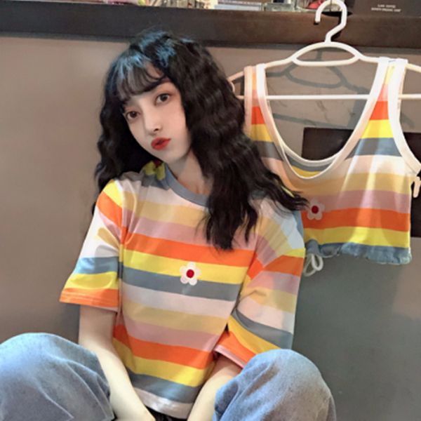 2pcs / серия лето новый корейский стиль полосатый радуга рубашку сыпучие с короткими рукавами футболки женщин молодые crop tops soft thin ca, White
2pcs / серия лето новый корейский стиль полосатый радуга рубашку сыпучие с короткими рукавами футболки женщин молодые crop tops soft thin ca, White