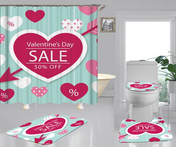 Valentine's Day gift Pattern 3D Print Custom Waterproof Bathroom Modern Shower Curtain Polyester Fabric Bathroom Curtain Door mat sets