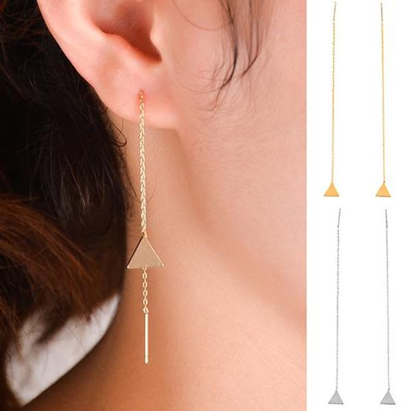 women's fashion simple triangle pendant dangle long chain linear earrings jewelry, Silver
women's fashion simple triangle pendant dangle long chain linear earrings jewelry, Silver