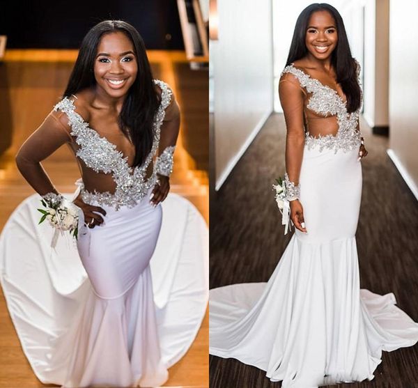 black girls mermaid prom dresses long illusion sleeves lace applique sheer v neck sweep train formal evening gowns vestidos de noche
black girls mermaid prom dresses long illusion sleeves lace applique sheer v neck sweep train formal evening gowns vestidos de noche