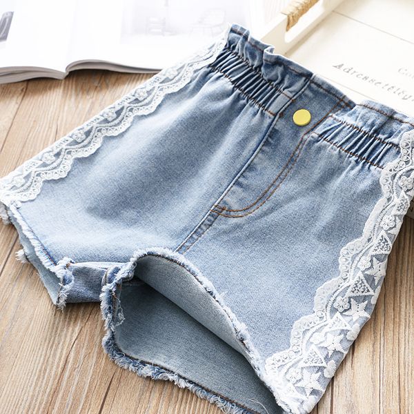2020 summer girls side lace high-waisted jeans shorts, Black