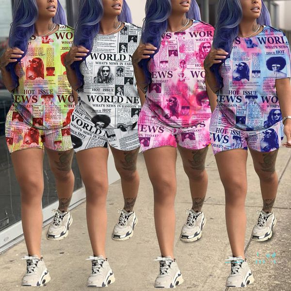 women outfits contrast color newspaper tracksuit summer printed short sleeved t-shirt+shorts 2 pieces sets casual sportswear clothing d4209, White
women outfits contrast color newspaper tracksuit summer printed short sleeved t-shirt+shorts 2 pieces sets casual sportswear clothing d4209, White