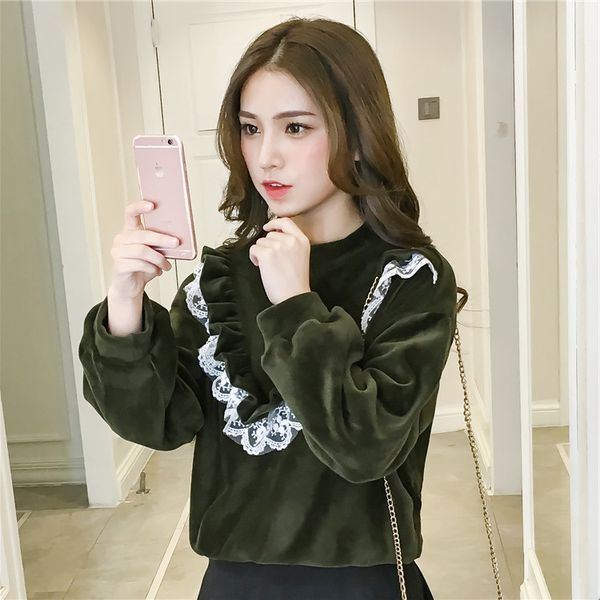 2018 autumn new style sweet lace gold velvet hoodie women's long-sleeve loose casual coat, Black
2018 autumn new style sweet lace gold velvet hoodie women's long-sleeve loose casual coat, Black