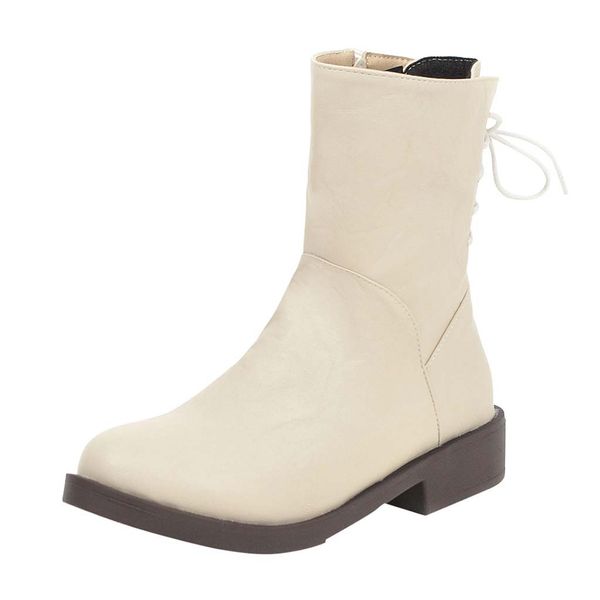 fashion pure color keep warm winter boots solid mid-calf color round toe zipper boots lace-up square heels vintage women, Black
fashion pure color keep warm winter boots solid mid-calf color round toe zipper boots lace-up square heels vintage women, Black
