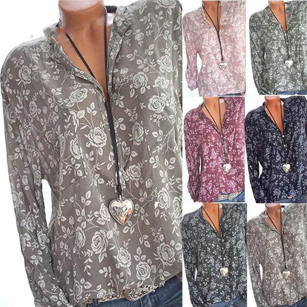 2019 new fashion temperament generous european and american women's long-sleeved printed shirt v-neck shirt, White
2019 new fashion temperament generous european and american women's long-sleeved printed shirt v-neck shirt, White