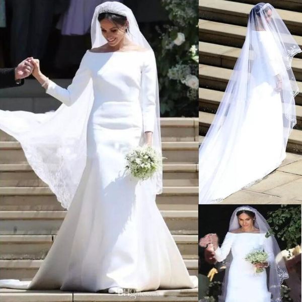 classic kate's sister mermaid wedding dresses off the shoulder simple long sleeves satin bridal gowns, White
classic kate's sister mermaid wedding dresses off the shoulder simple long sleeves satin bridal gowns, White