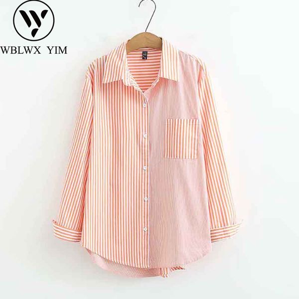 women's blouses & shirts spring striped shirt women fashion pocket lapel long sleeve casual womens and loose irregular, White
women's blouses & shirts spring striped shirt women fashion pocket lapel long sleeve casual womens and loose irregular, White