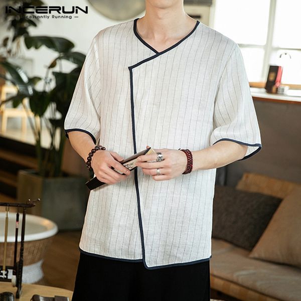 men's casual shirts 2021 summer man vintage loose shirt fashion blusas men striped short sleeve v neck camisa masculina chemise s-5xl, White;black
men's casual shirts 2021 summer man vintage loose shirt fashion blusas men striped short sleeve v neck camisa masculina chemise s-5xl, White;black