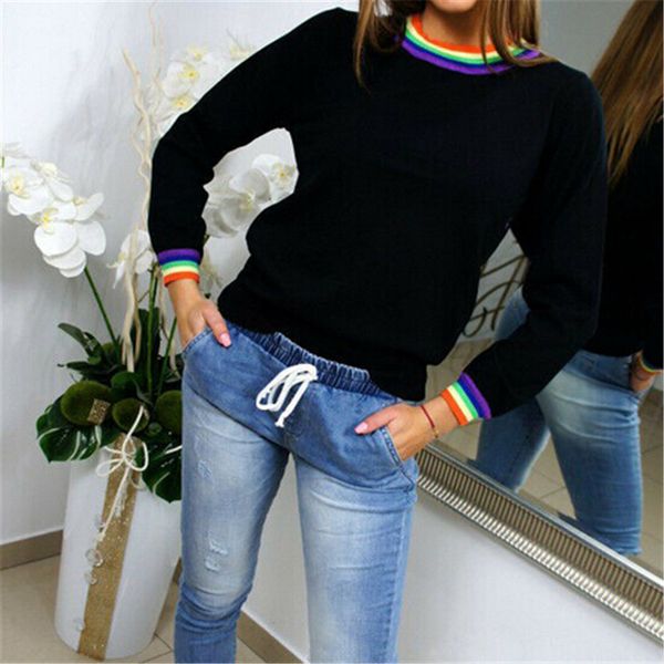 new harajuku rainbow striped trim tees modern women 2019 new autumn long sleeve t shirt female daily casual basic classic, White
new harajuku rainbow striped trim tees modern women 2019 new autumn long sleeve t shirt female daily casual basic classic, White