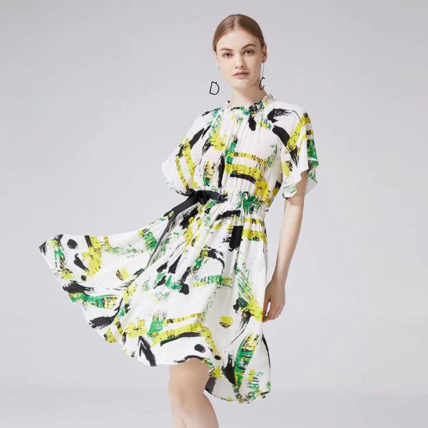 2019 summer runway dress women's short sleeve ink painting print dress, Black;gray
2019 summer runway dress women's short sleeve ink painting print dress, Black;gray