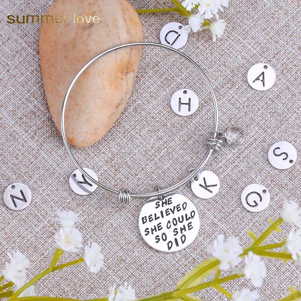 stainless steel inspirational 26 intial letter birthday pendant charm bracelet for women men 60mm expandable wire bangle, Black
stainless steel inspirational 26 intial letter birthday pendant charm bracelet for women men 60mm expandable wire bangle, Black