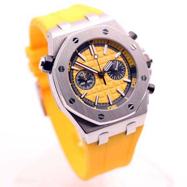 44mm royal oak offshore diver men watch yellow dial durable yellow rubber strap outdoor mens watches quartz chronograph wristwatches, Slivery;brown
44mm royal oak offshore diver men watch yellow dial durable yellow rubber strap outdoor mens watches quartz chronograph wristwatches, Slivery;brown