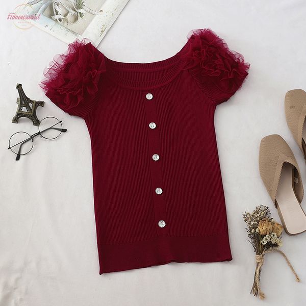 women puff sleeve fashion knitting sweet t shirts lady sleeveless patchwork ruffles mesh tshirt pullovers for girls, White
women puff sleeve fashion knitting sweet t shirts lady sleeveless patchwork ruffles mesh tshirt pullovers for girls, White