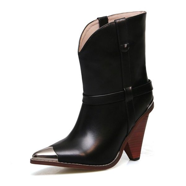 boots us4-11 womens pointed metal toe ankle genuine leather spike high heels pull on western shoes 5colors plus size c867, Black
boots us4-11 womens pointed metal toe ankle genuine leather spike high heels pull on western shoes 5colors plus size c867, Black