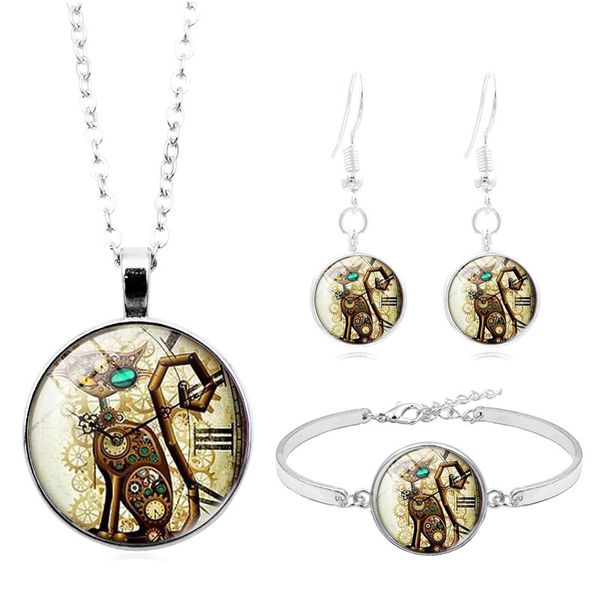 steampunk cat jewelry sets silver fashion steampunk retro cabochon glass necklace bracelet earring jewelry sets for women
steampunk cat jewelry sets silver fashion steampunk retro cabochon glass necklace bracelet earring jewelry sets for women