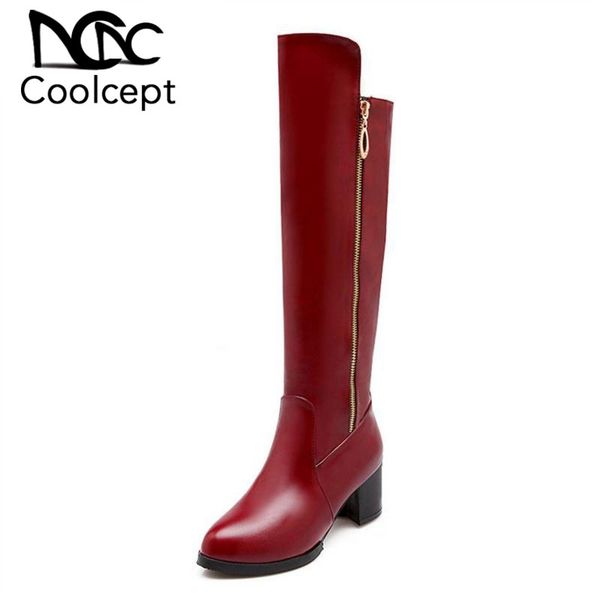coolcept plus size 34-47 fashion women high heels boots zipper pointed toe warm fur boots knee high winter motorcycle shoes, Black
coolcept plus size 34-47 fashion women high heels boots zipper pointed toe warm fur boots knee high winter motorcycle shoes, Black
