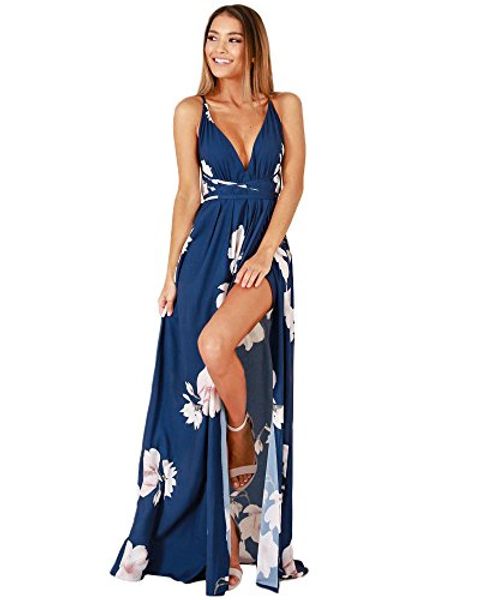 moxeay women floral spaghetti strap backless v neck split maxi party dress, Black;gray
moxeay women floral spaghetti strap backless v neck split maxi party dress, Black;gray