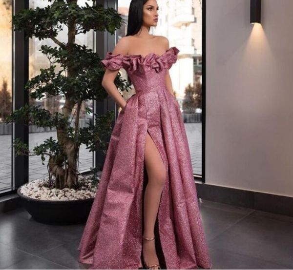 new spring evening dress yousef aljasmi pink off shoulder split ball gown long, Black;pink
new spring evening dress yousef aljasmi pink off shoulder split ball gown long, Black;pink