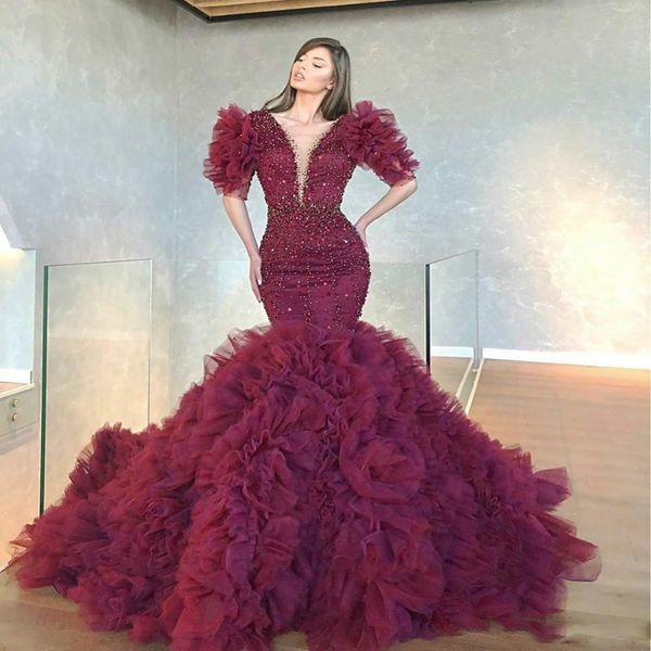 dubai arabic mermaid evening dresses long beaded sequins half sleeves plus size prom dress ruffle robe de soiree dark red formal party gowns, Black;red
dubai arabic mermaid evening dresses long beaded sequins half sleeves plus size prom dress ruffle robe de soiree dark red formal party gowns, Black;red