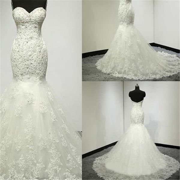 2019 beaded lace mermaid wedding dresses sweetheart sleeveless lace appliques zipper backless bridal dresses wedding gowns, White
2019 beaded lace mermaid wedding dresses sweetheart sleeveless lace appliques zipper backless bridal dresses wedding gowns, White