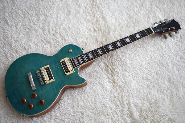 Factory cu tom blue electric guitar with flame maple veneer chrome hardware open hh pickup trapezoid fret inlay can be cu tomized
Factory cu tom blue electric guitar with flame maple veneer chrome hardware open hh pickup trapezoid fret inlay can be cu tomized
