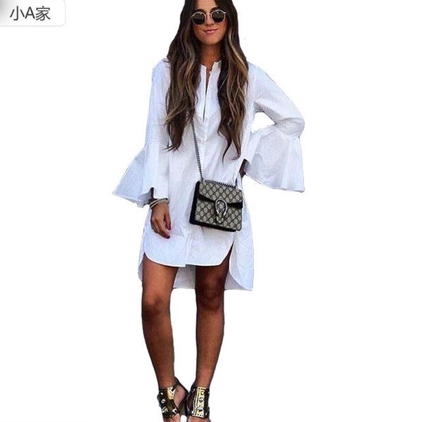 new women white flare sleeve shirt dress summer fashion o neck straight elegant woman bloues casual clothing, Black;gray
new women white flare sleeve shirt dress summer fashion o neck straight elegant woman bloues casual clothing, Black;gray