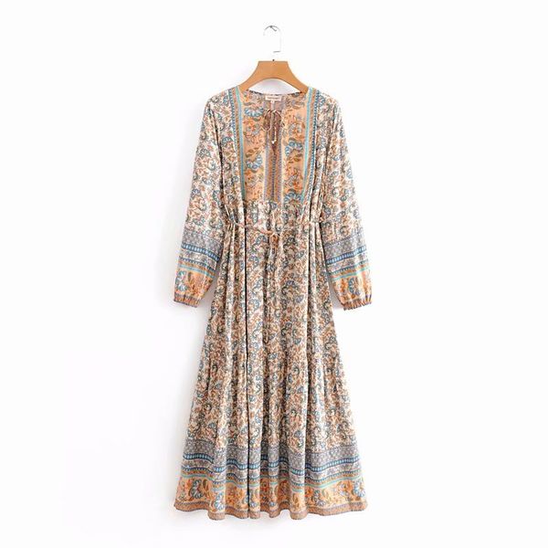 women bohemian flower print casual hem ruffles long dress ladies long sleeve lace up vestidos casual slim beach dresses ds2971, Black;gray
women bohemian flower print casual hem ruffles long dress ladies long sleeve lace up vestidos casual slim beach dresses ds2971, Black;gray