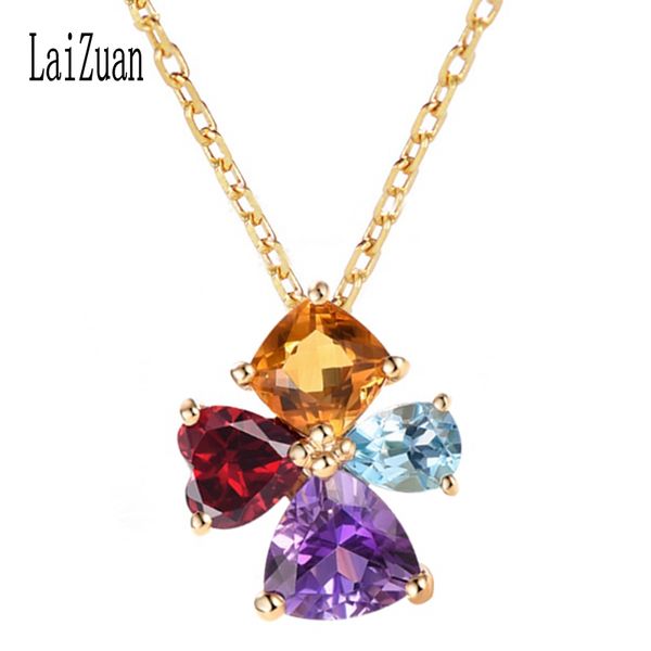 

laizuan solid 14k yellow gold natural citrine garnet sky z blue amethyst engagement women trendy jewelry necklaces pendant, Silver