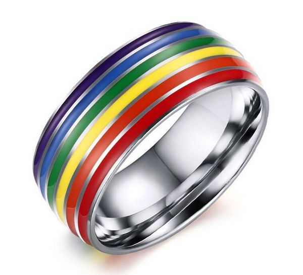 8mm stainless steel enamel rainbow lgbt pride ring for lesbian & gay wedding engagement band ring beveled edge hihg polished, Silver
8mm stainless steel enamel rainbow lgbt pride ring for lesbian & gay wedding engagement band ring beveled edge hihg polished, Silver