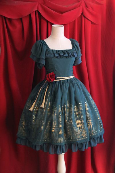 shipping 2016 girls rose sanctuary chiffon cotton sweet lolita dress red/green s-xxl, Black;red