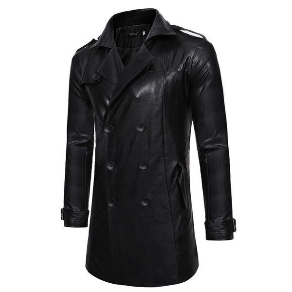 2018 autumn and winter new style double breasted large lapel men casual slim fit long leather wind coat, Black
2018 autumn and winter new style double breasted large lapel men casual slim fit long leather wind coat, Black