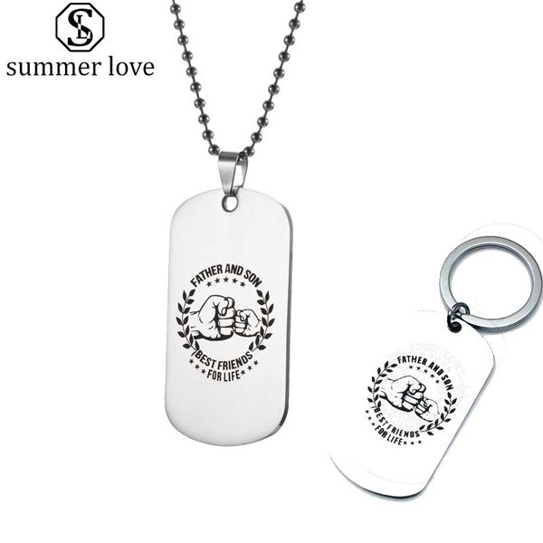 stainless steel father and son tag necklace keychain for men military tag ball chain jewelry for your daddy son, Silver 
stainless steel father and son tag necklace keychain for men military tag ball chain jewelry for your daddy son, Silver