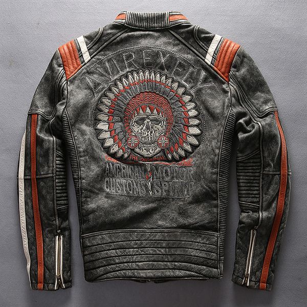 vintage avirex skull genuine motorcycle slim fit fashion leather men black moto biker jacket male
vintage avirex skull genuine motorcycle slim fit fashion leather men black moto biker jacket male