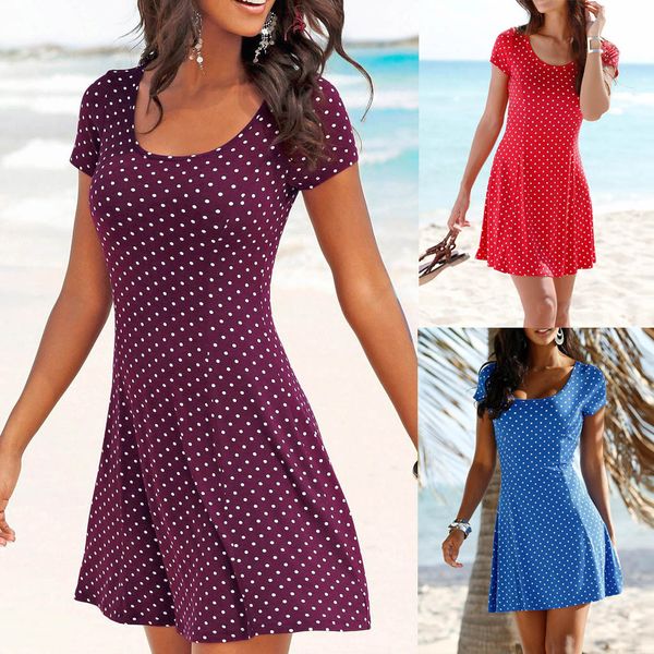 2019summer dress womens casual bohemian short sleeve dot printed above knee dress party, Black;gray
2019summer dress womens casual bohemian short sleeve dot printed above knee dress party, Black;gray