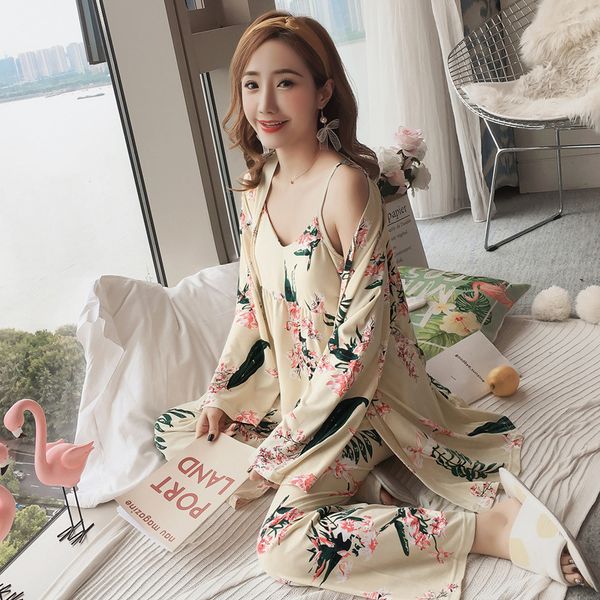 haomengfen spring and autumn korean kimono sleepwear three-piece sleepwear for ladies, Blue;gray
haomengfen spring and autumn korean kimono sleepwear three-piece sleepwear for ladies, Blue;gray