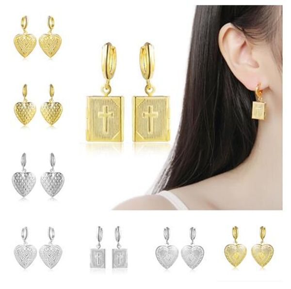 fashion 4 style choice cross love heart phase box earrings open can put p earrings golden silvery fit woman madam valentine's day gifts, Silver
fashion 4 style choice cross love heart phase box earrings open can put p earrings golden silvery fit woman madam valentine's day gifts, Silver