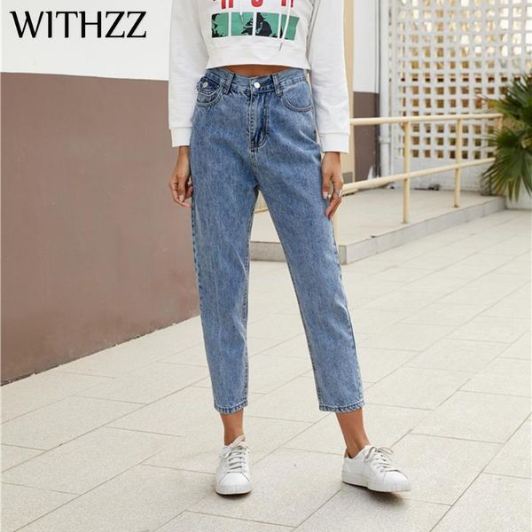 withzz spring autumn women's denim trousers fashion waist table bag pocket elastic waist inelastic jeans, Blue