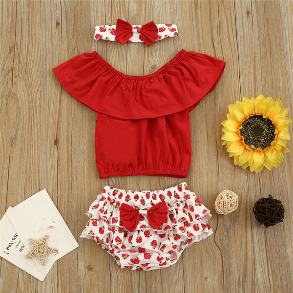 summer newborn baby girl clothes set off shoulder solid t-shirt strawberry print shorts pants headband 3pcs infant outfits, White
summer newborn baby girl clothes set off shoulder solid t-shirt strawberry print shorts pants headband 3pcs infant outfits, White