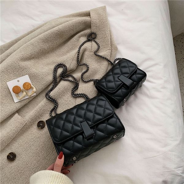 pu leather big and small style trendy messenger bags for women rectangle grid handbags lady crossbody shoulder bags ins shape