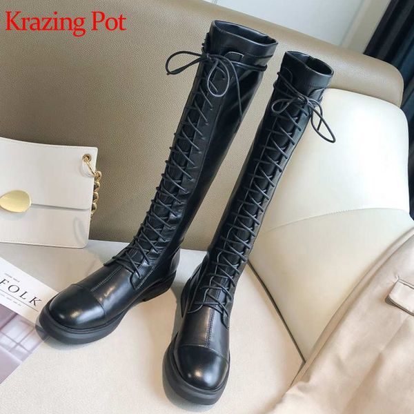 krazing pot round toe genuine leather thin leg long boots rock punk movie star keep warm superstar low heels knee high boots l81, Black
krazing pot round toe genuine leather thin leg long boots rock punk movie star keep warm superstar low heels knee high boots l81, Black