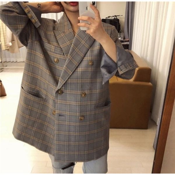 2019 blue large lattice double-breasted loose large edition casual suit notched double breasted plaid women jackets and coats, White;black
2019 blue large lattice double-breasted loose large edition casual suit notched double breasted plaid women jackets and coats, White;black