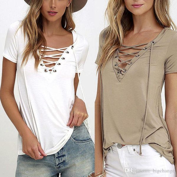 casual fashion v-neck t-shirt women short sleeve sweater plain t-shirt women lace-up headband plus size new, White
casual fashion v-neck t-shirt women short sleeve sweater plain t-shirt women lace-up headband plus size new, White
