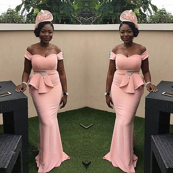 light pink mermaid bridesmaid dresses with beads waist long off shoulder party dress for women corset back vestido madrinha, White;pink
light pink mermaid bridesmaid dresses with beads waist long off shoulder party dress for women corset back vestido madrinha, White;pink