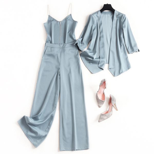 2020 spring satin suit pants female suspenders irregular jacket wide-leg pants three-piece suit, White;black
2020 spring satin suit pants female suspenders irregular jacket wide-leg pants three-piece suit, White;black